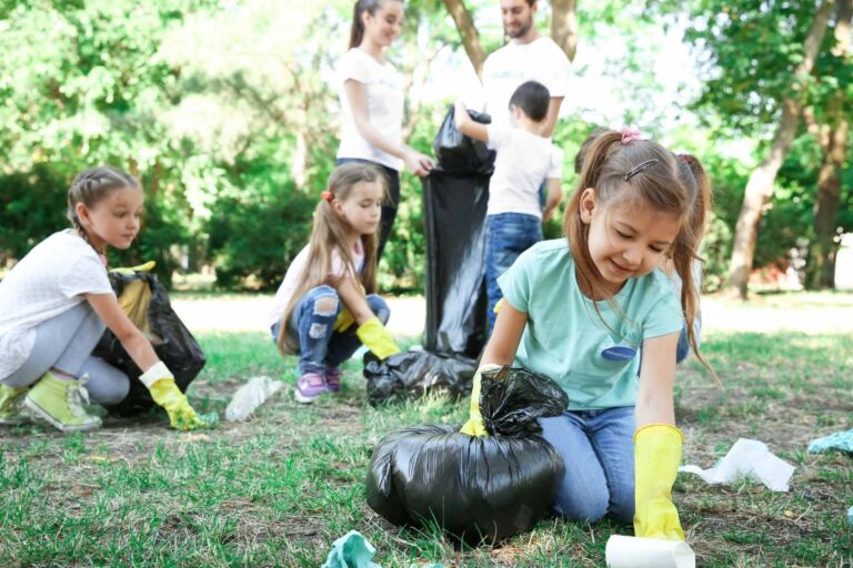 Children picking up litter