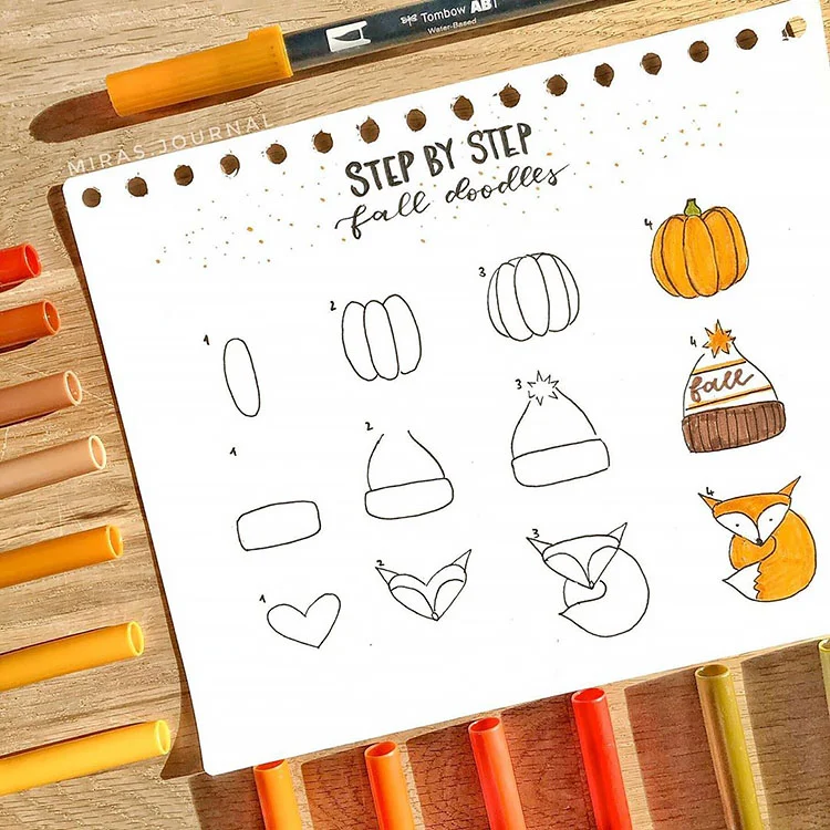Step by step fall doodles