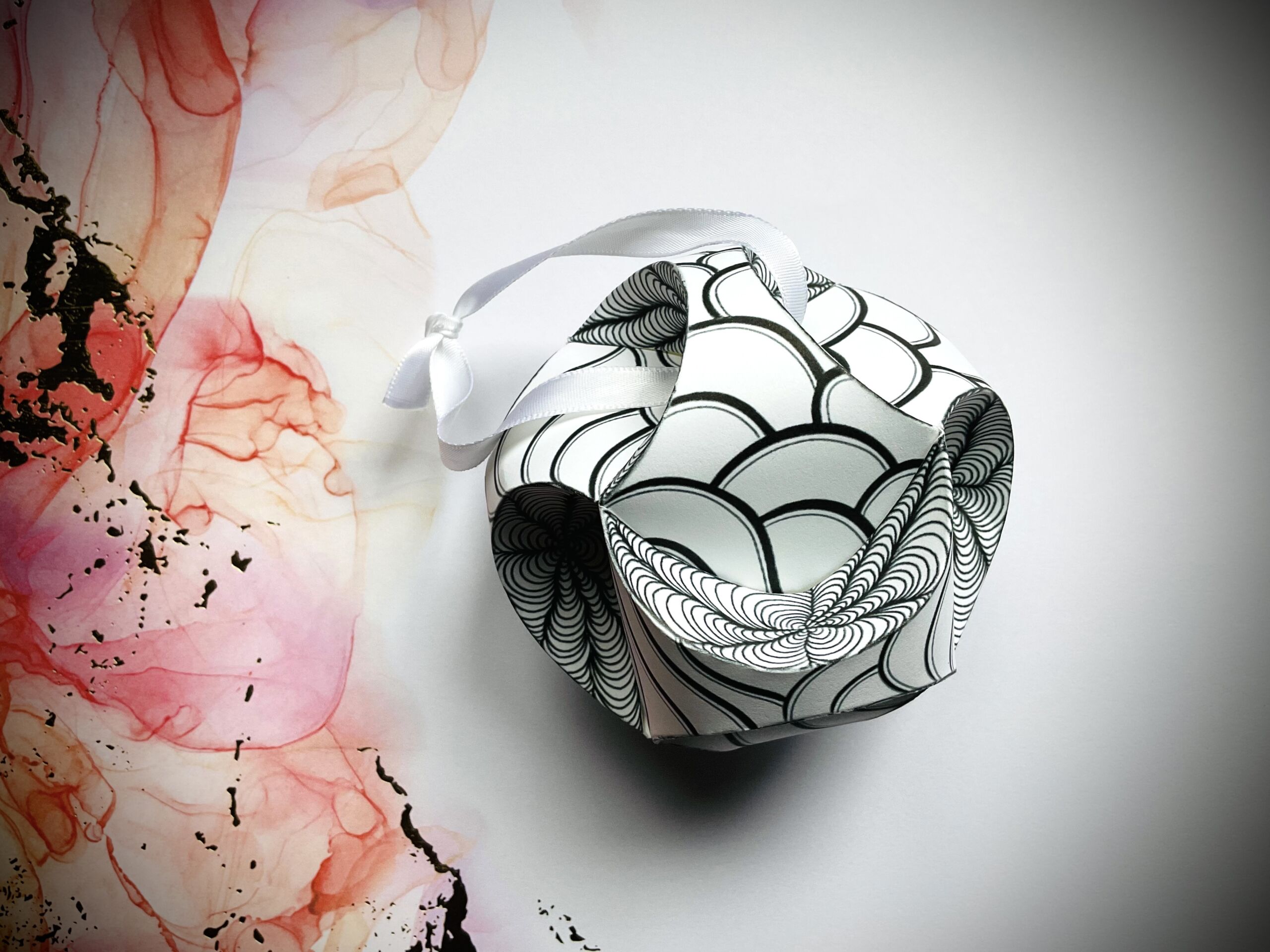 Zentangle paper globe with ribbon
