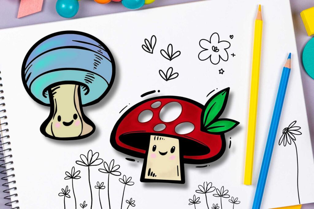 Coloring Book For Kids Cute Kawaii Mushroom Stock Illustration - Download  Image Now - Activity, Anthropomorphic Face, Art - iStock