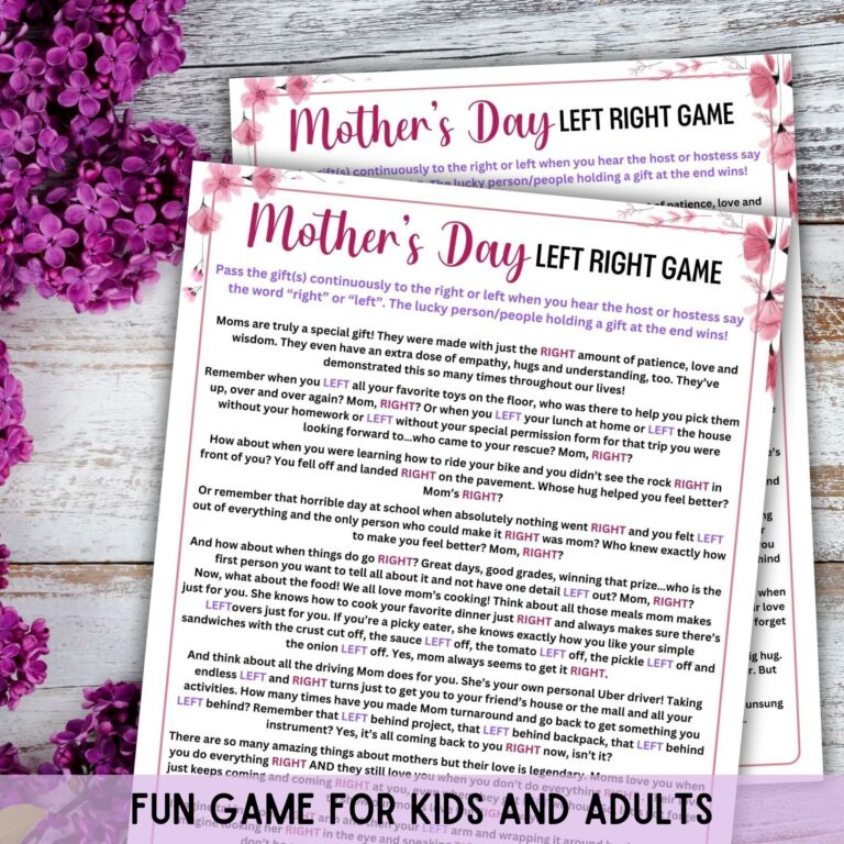 Mother’s Day Left, Right Game | Lightly Sketched