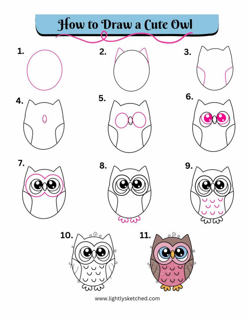 Owl Drawing Step by Step | Lightly Sketched