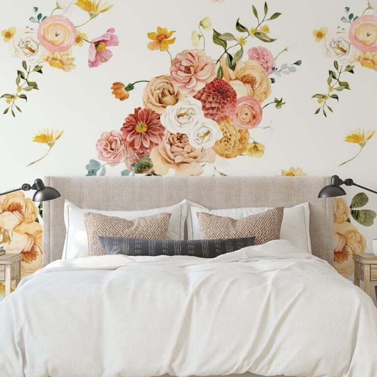 floral wallpaper in bedroom