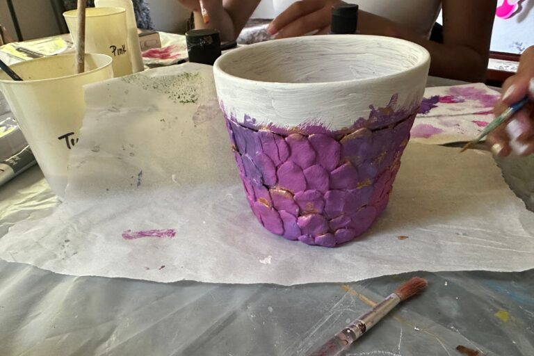 mermaid pot being painted