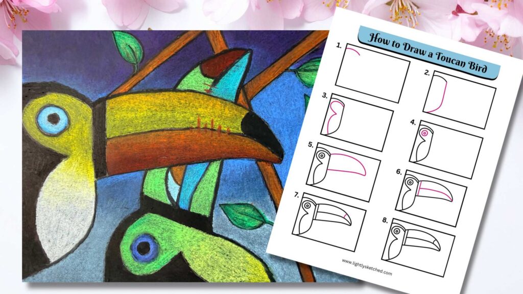 Toucans with drawing guide