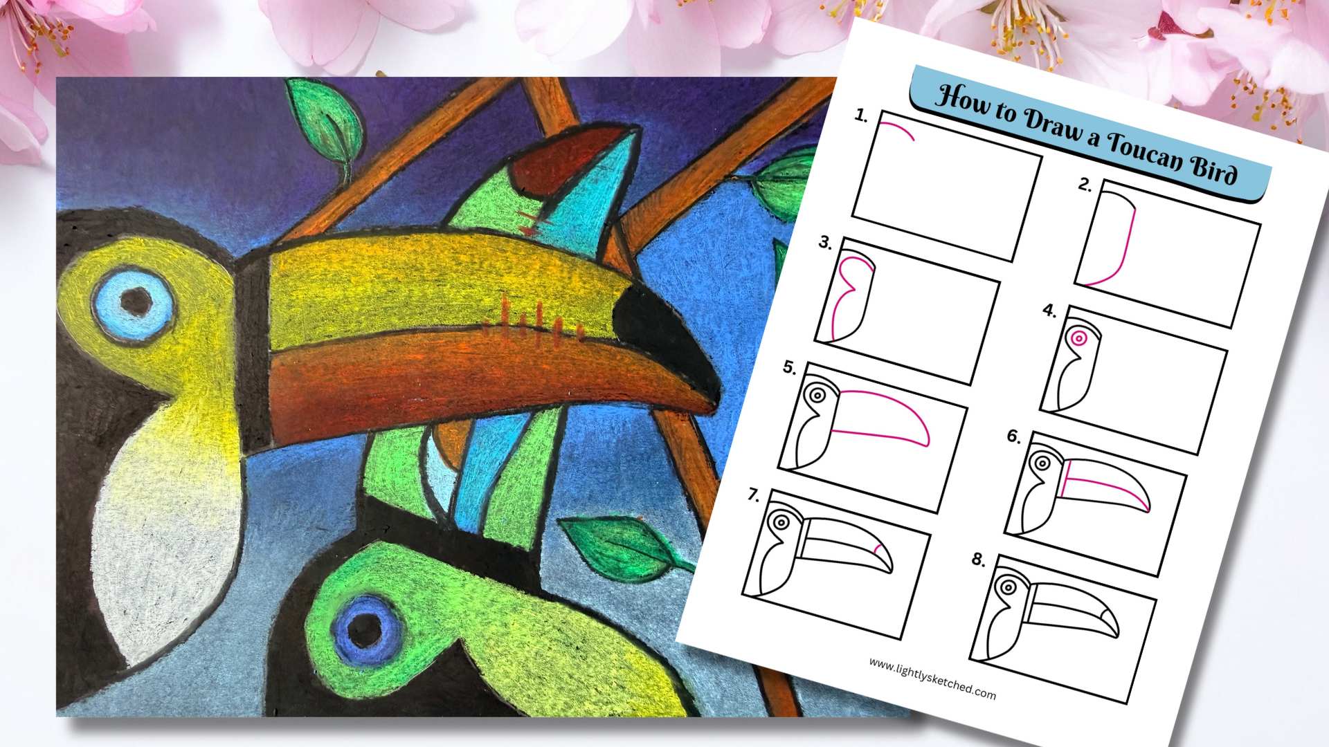 Toucans with drawing guide