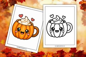 Cute pumpkin spice latte fall coloring page
