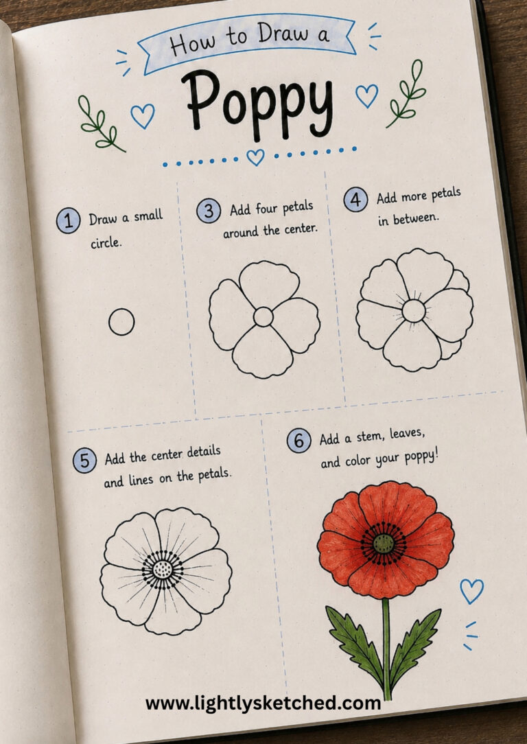 How to draw a poppy step by step with a beginner flower doodle tutorial.