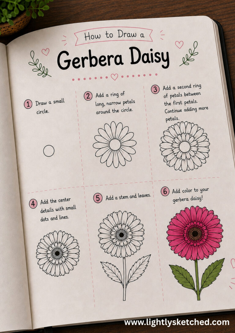 How to draw a gerbera daisy step by step with an easy flower doodle tutorial.