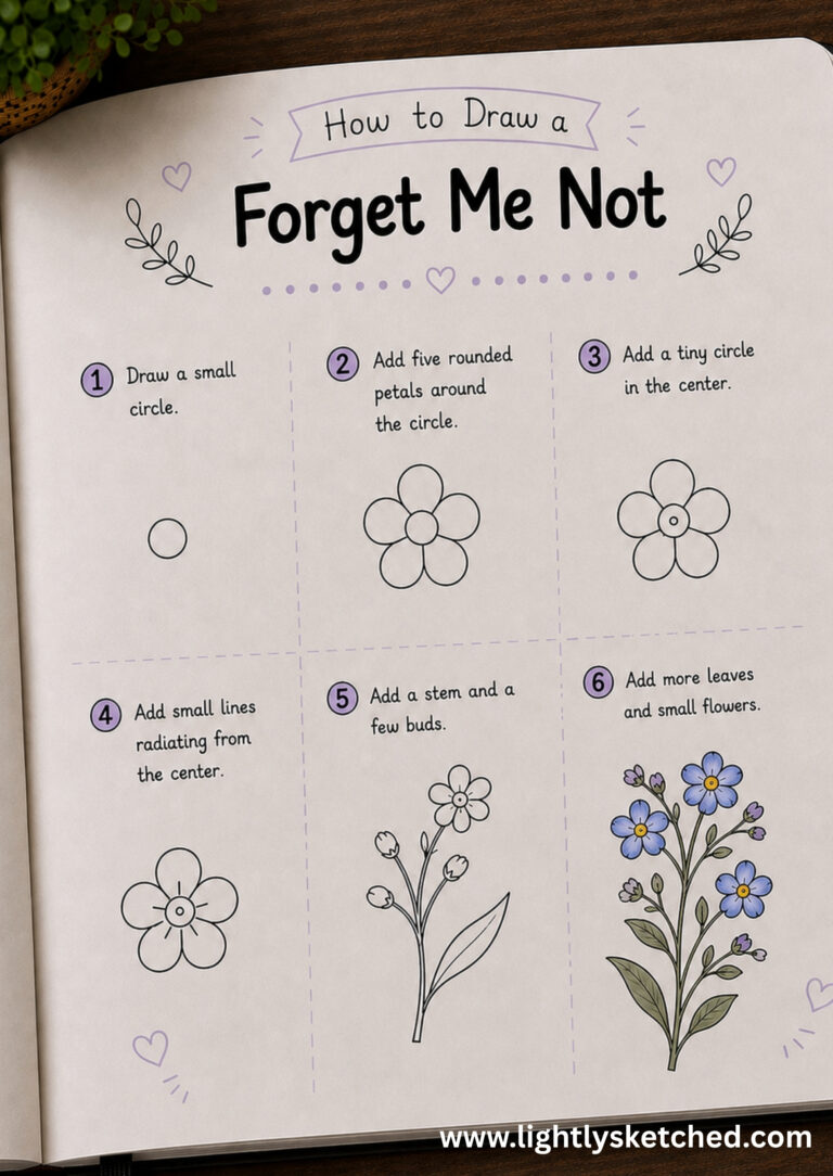 How to draw forget-me-not flowers step by step with an easy floral doodle tutorial.