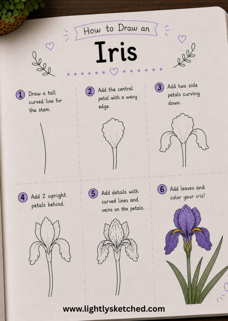 How to draw an iris step by step with a simple flower doodle tutorial.