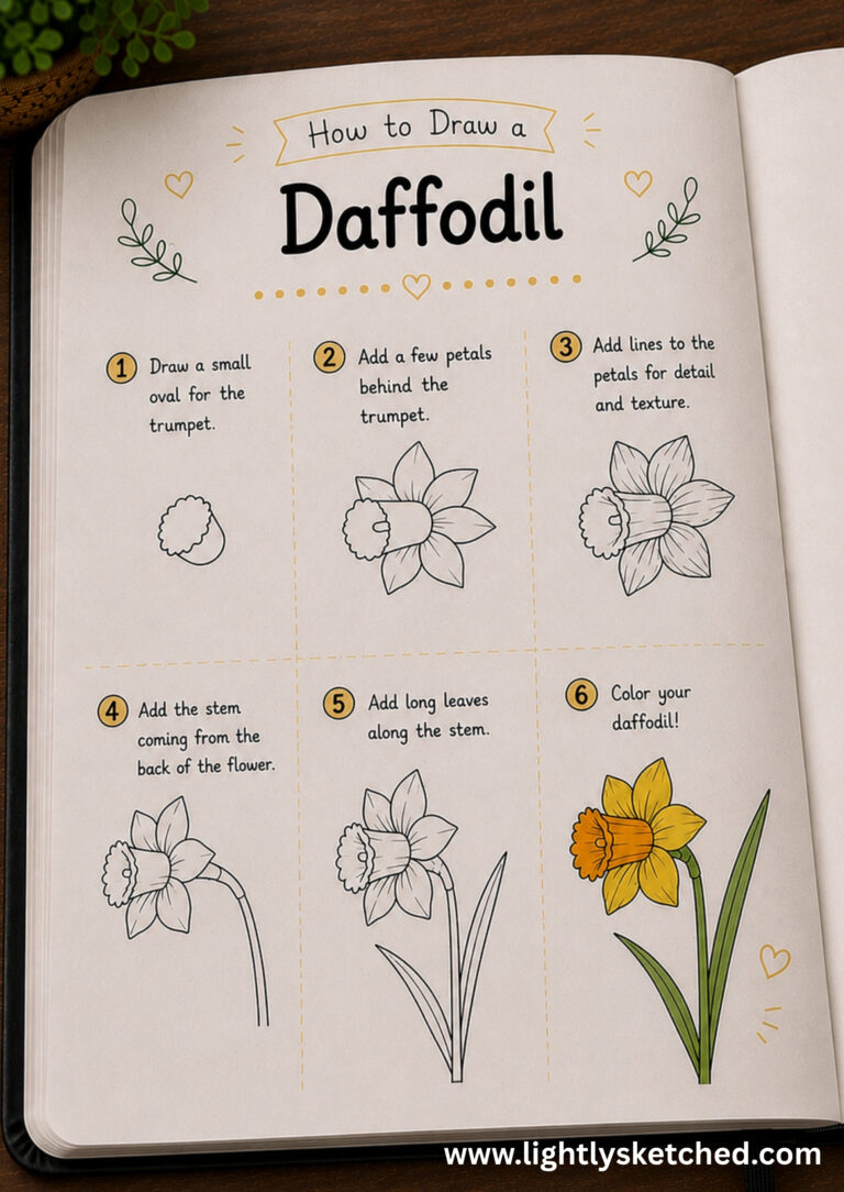 How to draw a daffodil step by step with a beginner floral doodle tutorial.