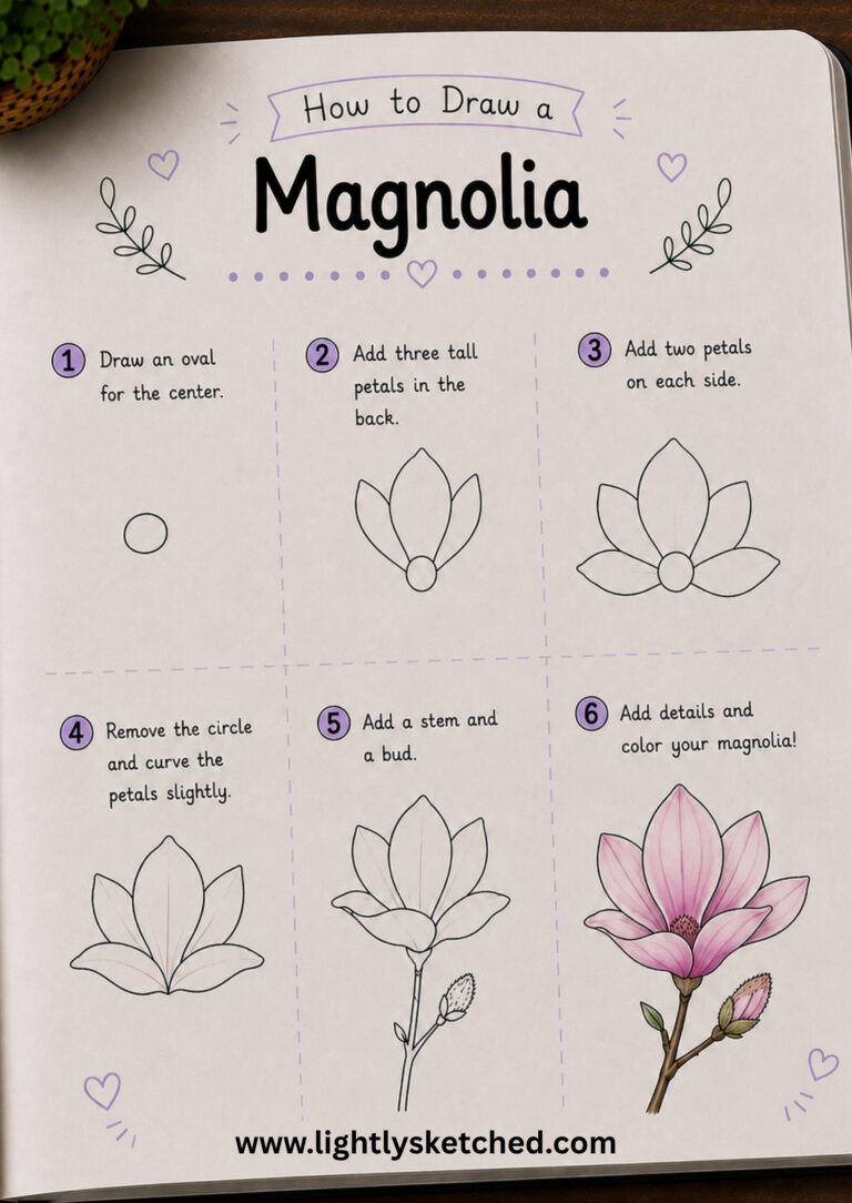 How to draw a magnolia step by step with an easy floral doodle tutorial.