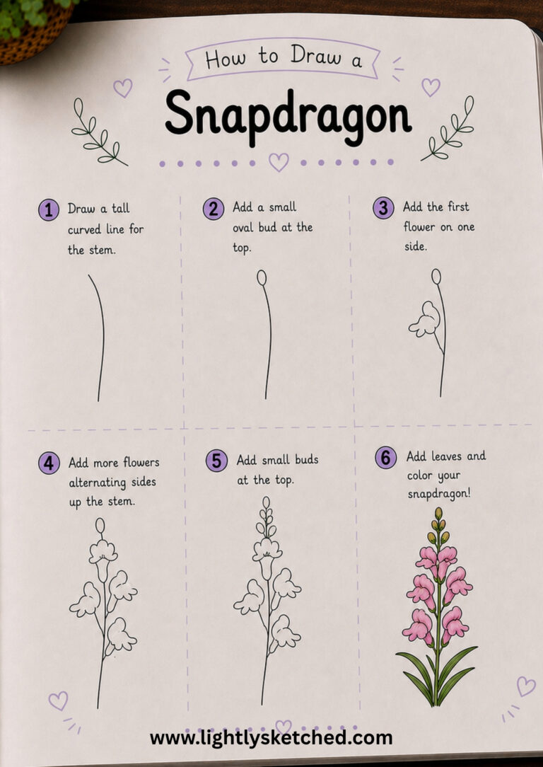 How to draw a snapdragon step by step with an easy floral doodle tutorial.