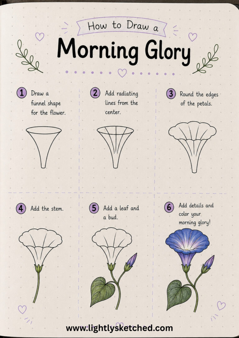 How to draw a morning glory step by step with a simple flower doodle tutorial.