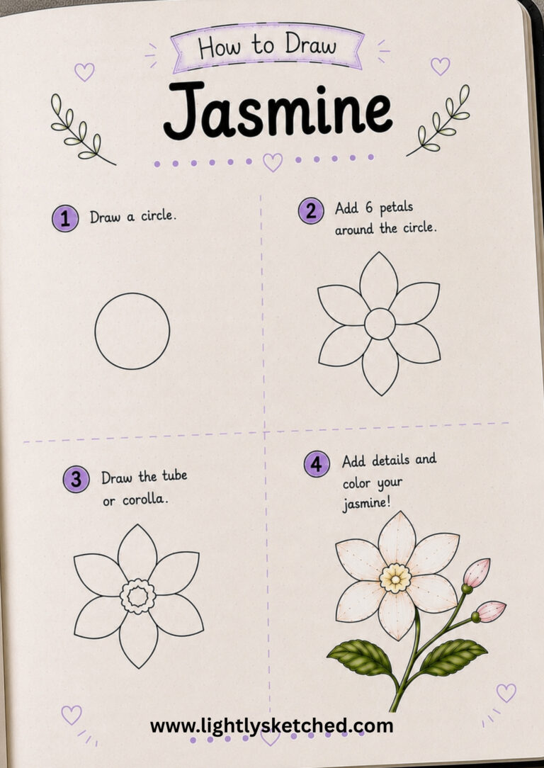 How to draw jasmine step by step with a beginner floral doodle tutorial.