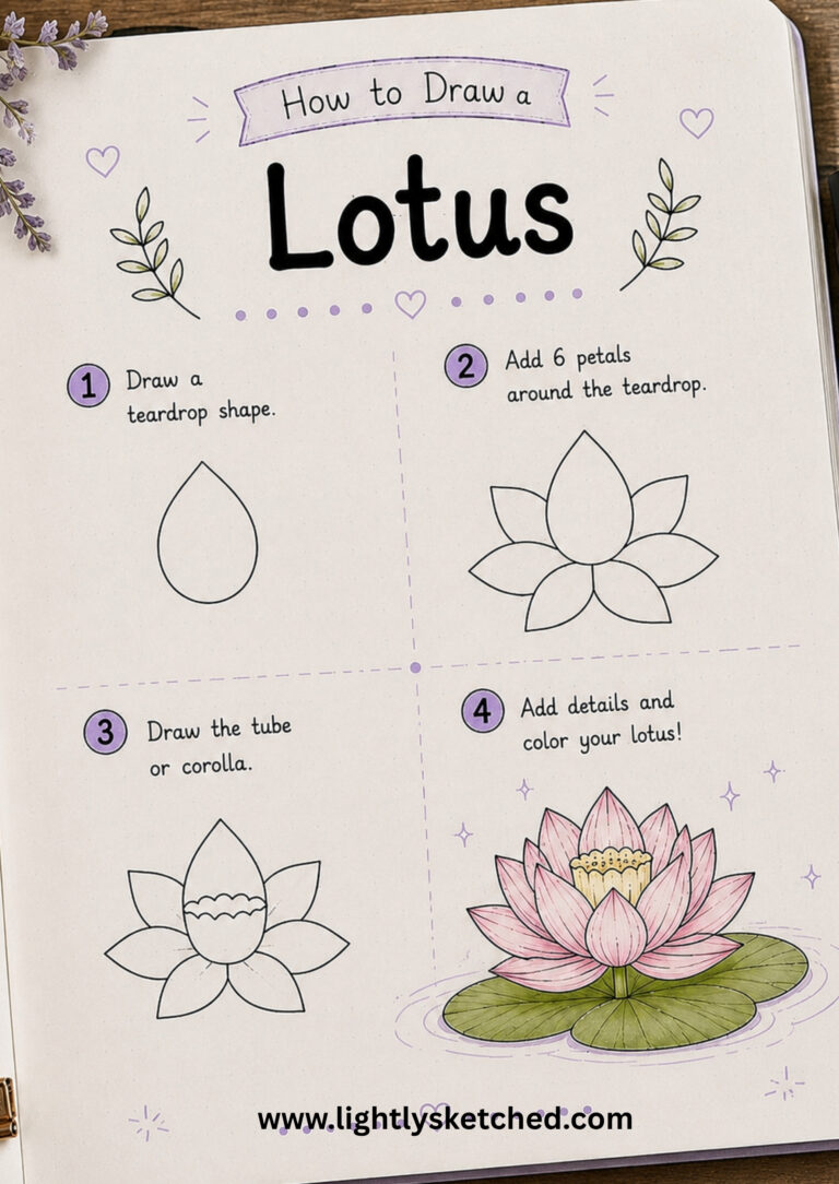 How to draw a lotus step by step with a simple flower doodle tutorial.