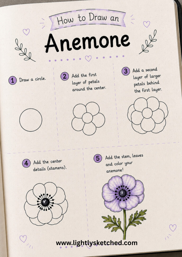 How to draw an anemone step by step with a simple floral doodle tutorial.