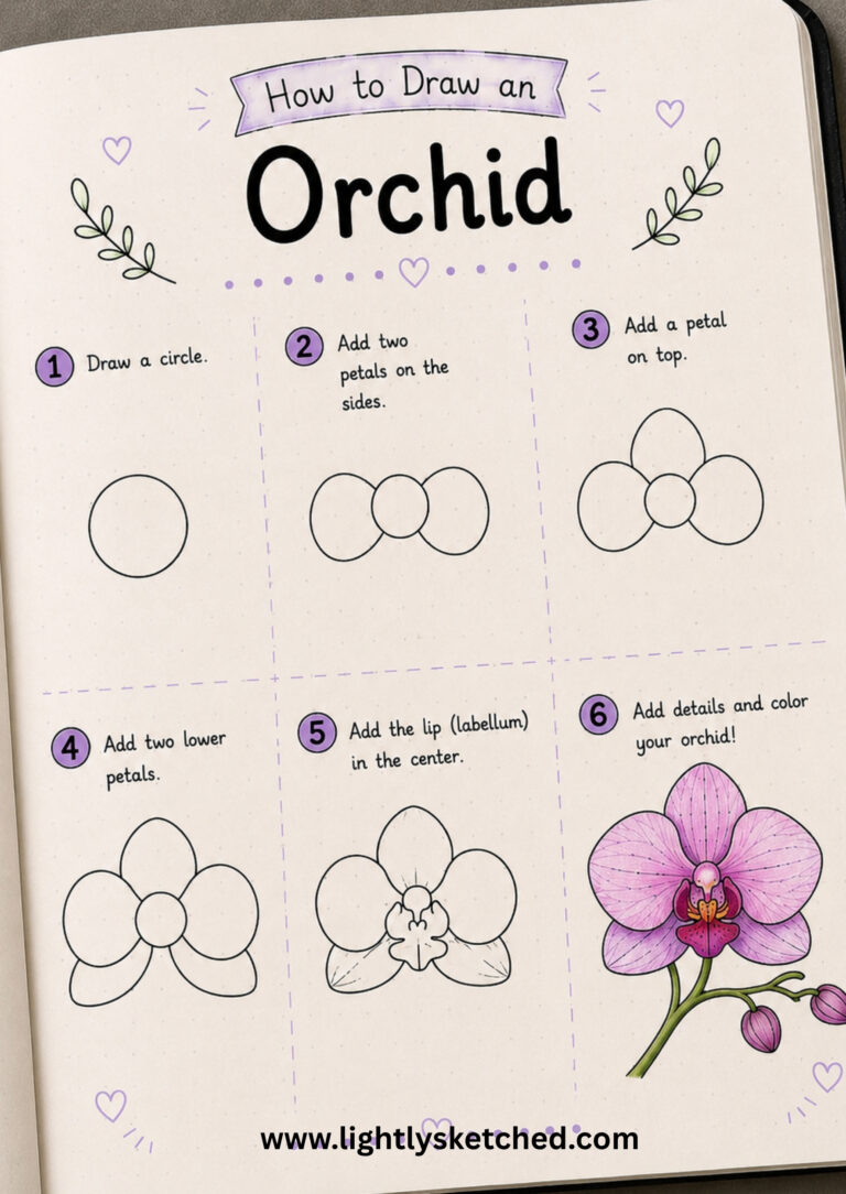 How to draw an orchid step by step with an easy flower doodle tutorial.