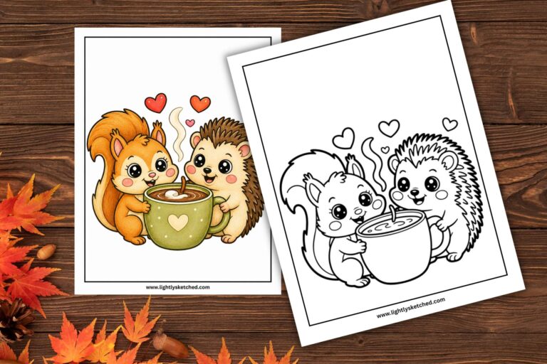 hedgehog and squirrel fall coloring page