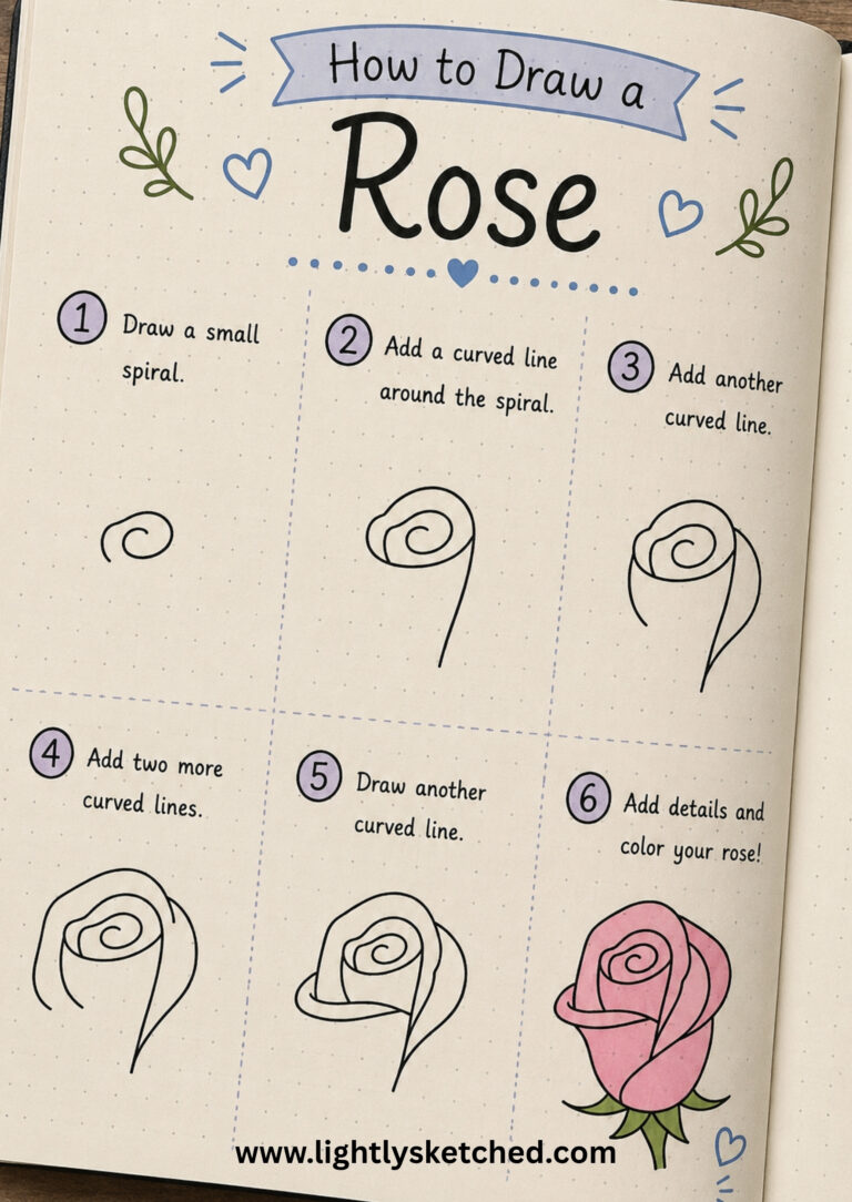How to draw a rose step by step with an easy floral doodle tutorial for beginners.
