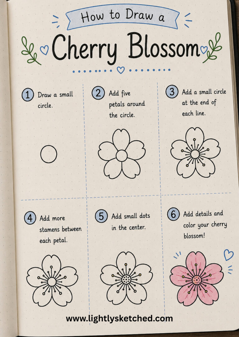 How to draw a cherry blossom step by step with an easy flower doodle tutorial.