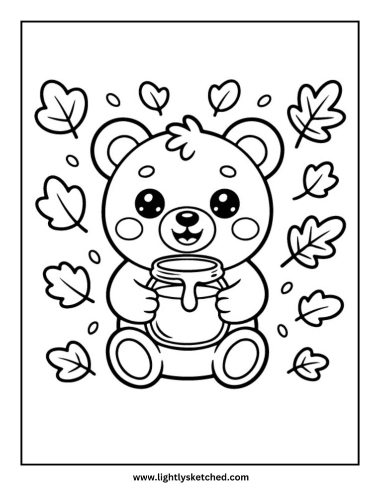 Bear with Honey Coloring Page