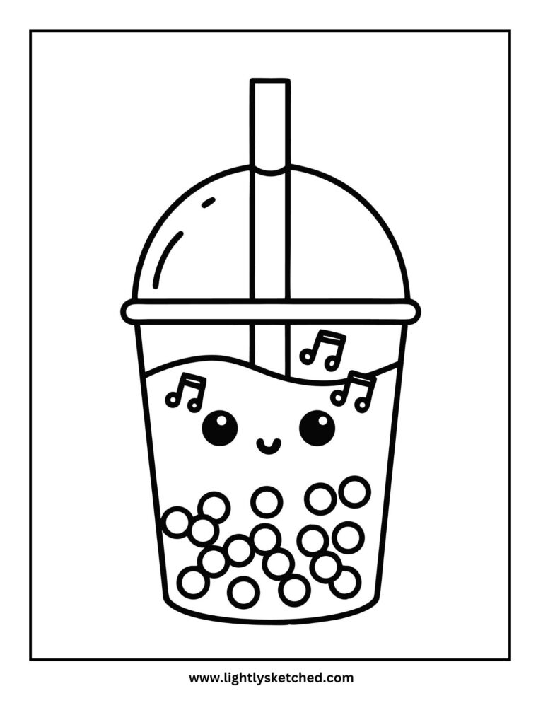 Cute boba drink coloring page