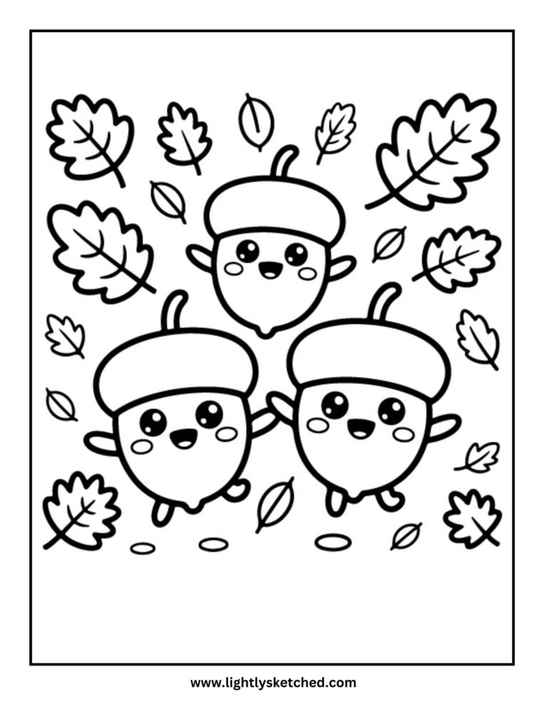 Cute Acorn Friends Coloring Page