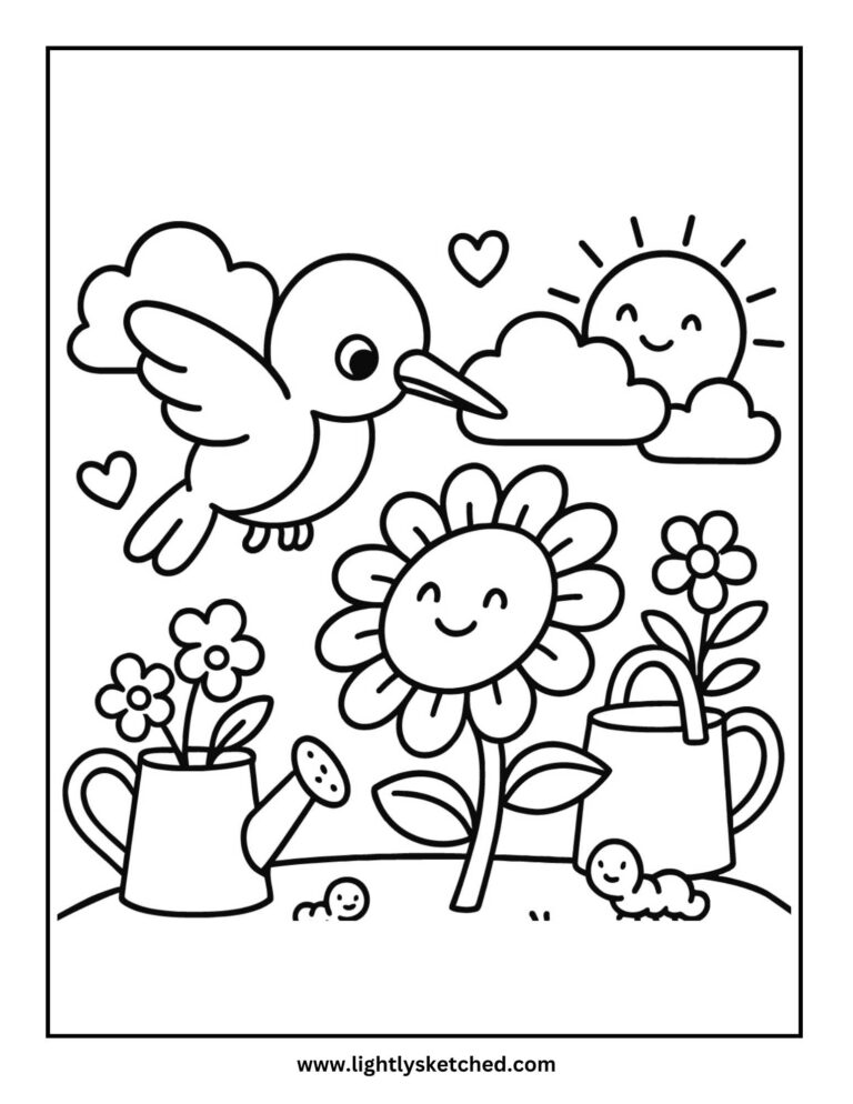 Flower and Bird Coloring Page
