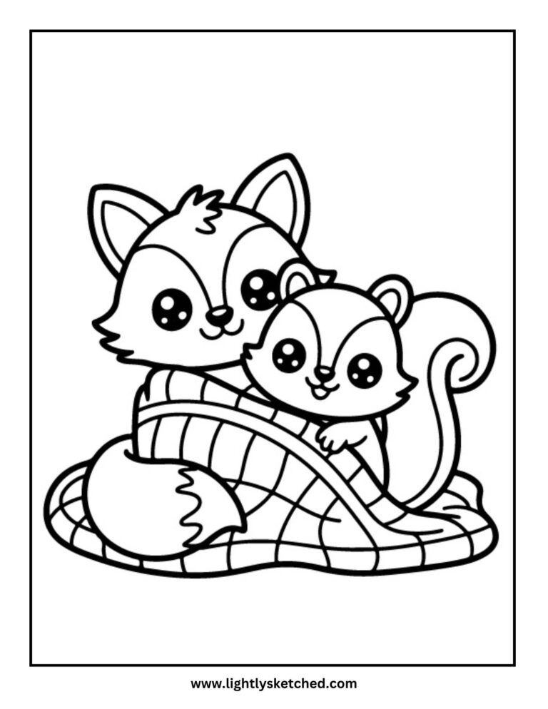 Fox and Baby Fox Fall Coloring Page