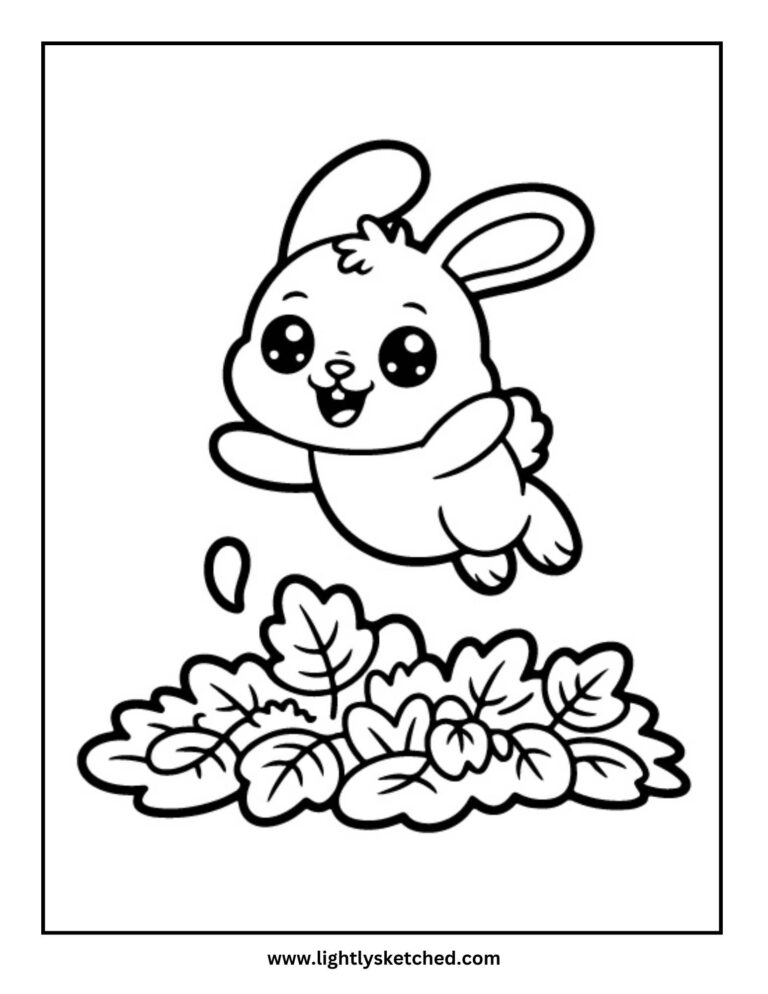 Kawaii Bunny Fall Coloring Page