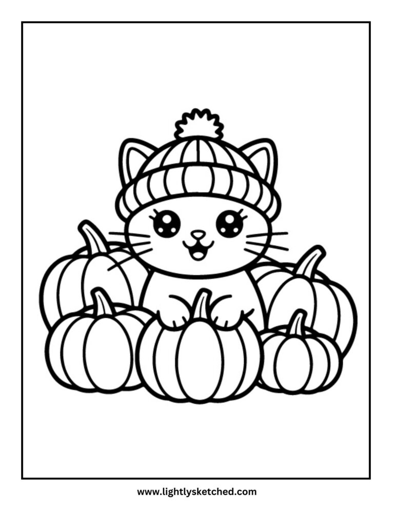 Pumpkin Kitten Coloring Page