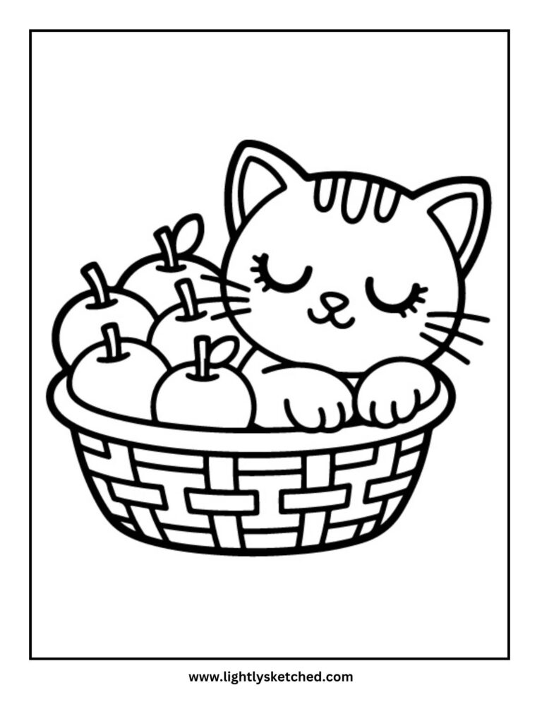 Sleeping Cat Fall Coloring Page