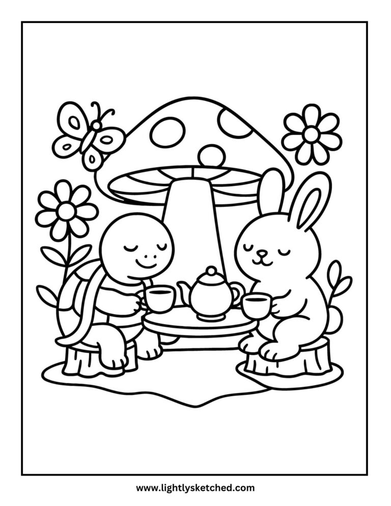 Cute Turtle and Bunny Coloring Page