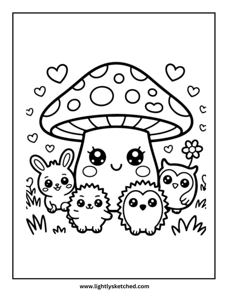 Woodland Mushroom Coloring Page