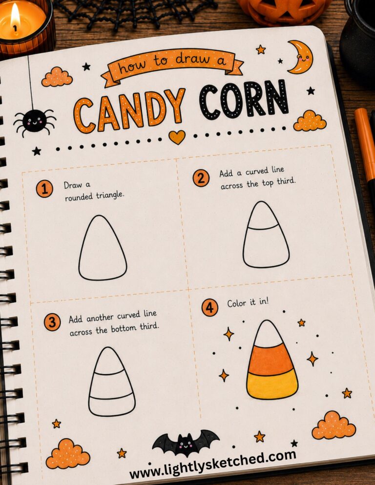 Easy step-by-step Halloween candy corn doodle tutorial.